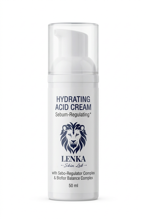 LENKA SKIN LAB Hydrating Acid Cream 50 ml, white pump bottle with clear cap, close-up on white background
