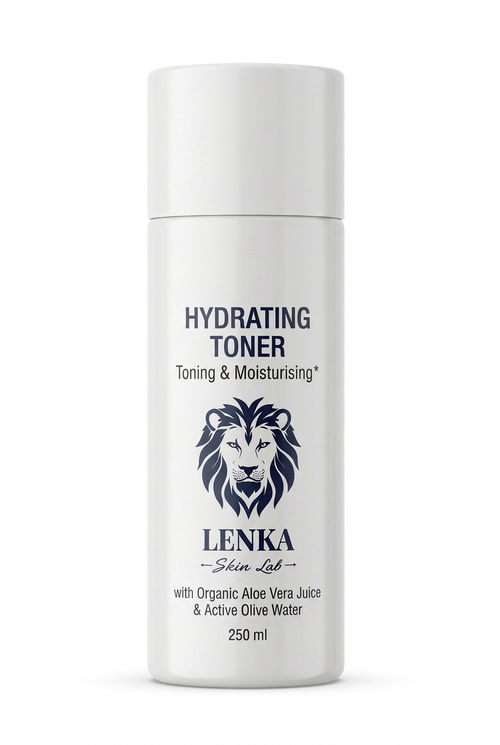 LENKA SKIN LAB Hydrating Toner 250 ml, white bottle with navy blue lettering, close-up on white background